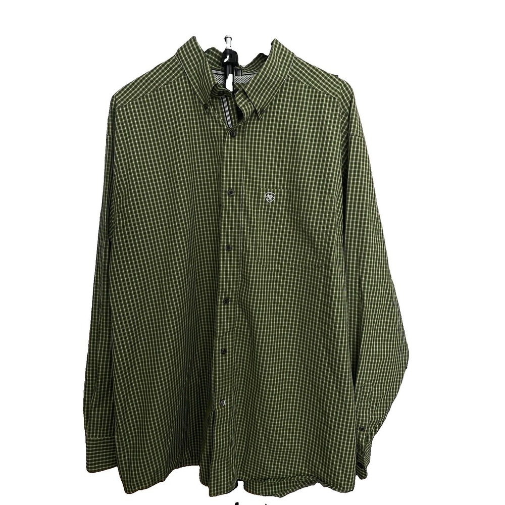 Ariat Men's Pro Series Long Sleeve Shirt Green Plaid, Button-Up, Size XL